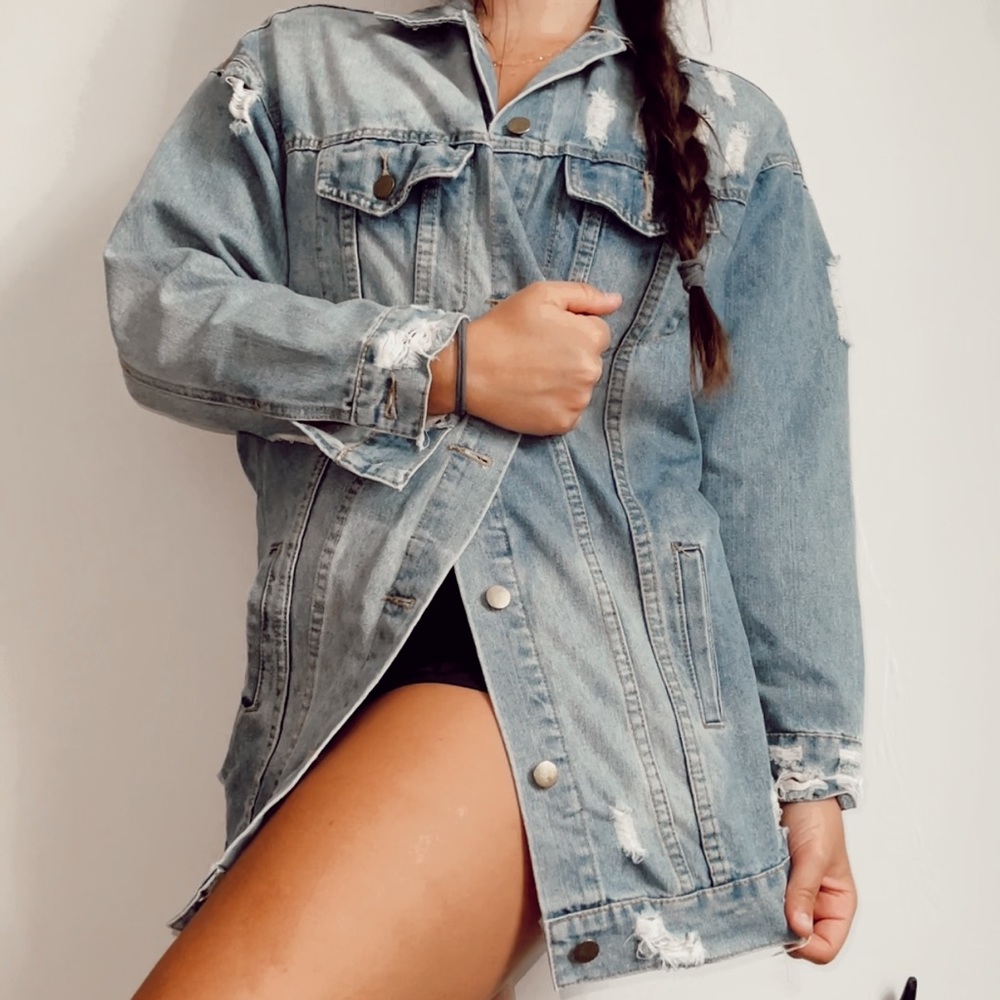 Oversize distressed jean jacket.